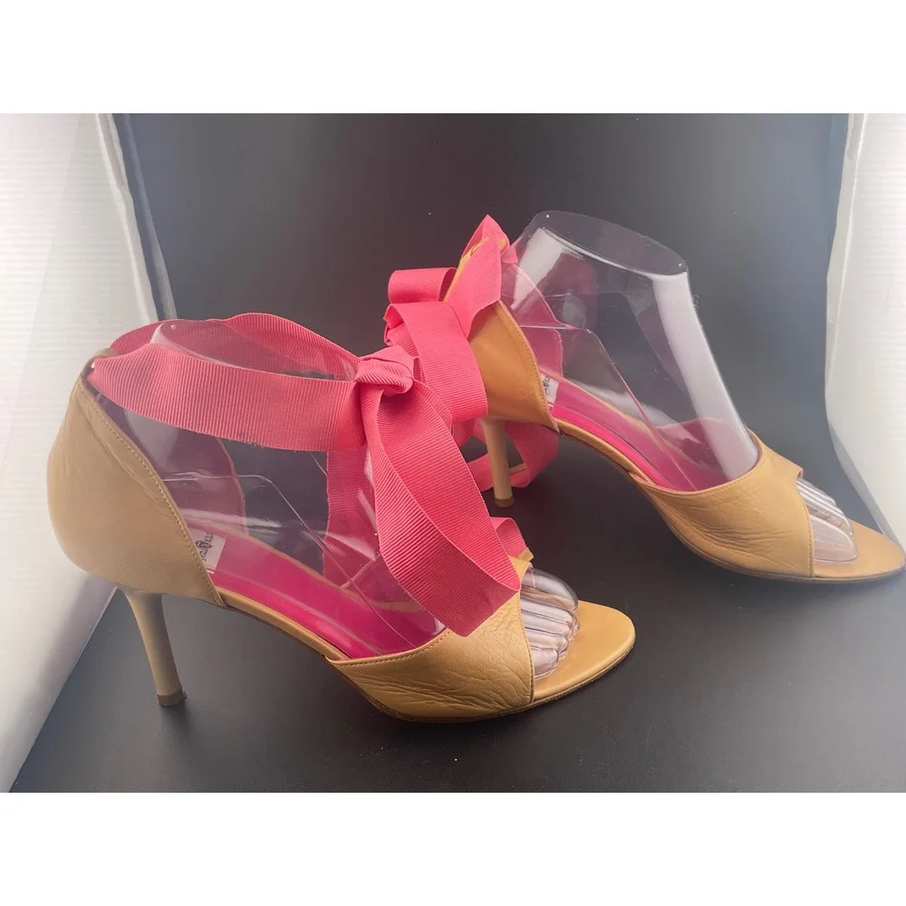 Eugenia Kim Nude Leather Ribbon Lace Up Heels Pink Grosgrain Sandals balletcore